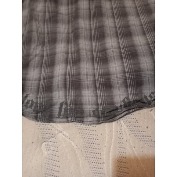 Rock 47 By Wrangler Pearl Snap Shirt Men's XL Gray Plaid Embroidered Skull Logo - Picture 10 of 12